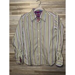 Robert Graham Kids Large Button Down Multicolor Stripe Shirt With Flip Cuffs #K